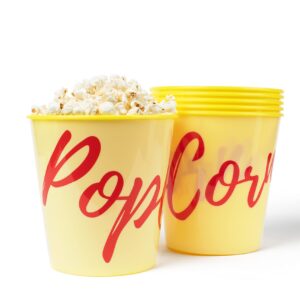 CORE3 INTL Popcorn Bowl Set (6) for Movie Theater Night - (BPA Free), Reusable Plastic Popcorn Containers, Washable in the Dishwasher Set of 6