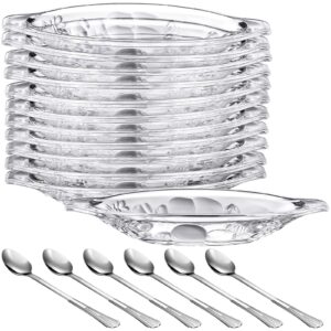 12 sets 8 oz acrylic banana split bowls and teaspoon set clear banana split boats silverware split ice cream dish spoons stainless steel coffee spoons for dessert kitchen party, dishwasher safe