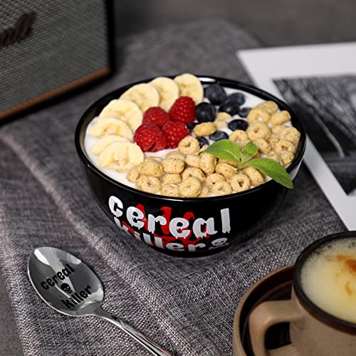 Nefelibata Halloween Black Cereal Killer Bowl and Spoon Set Father's Day Man‘s Birthday Retirement Engraved Funny Gift for Him Papa's Grandfather's Uncle's Friend's Present Set of 2