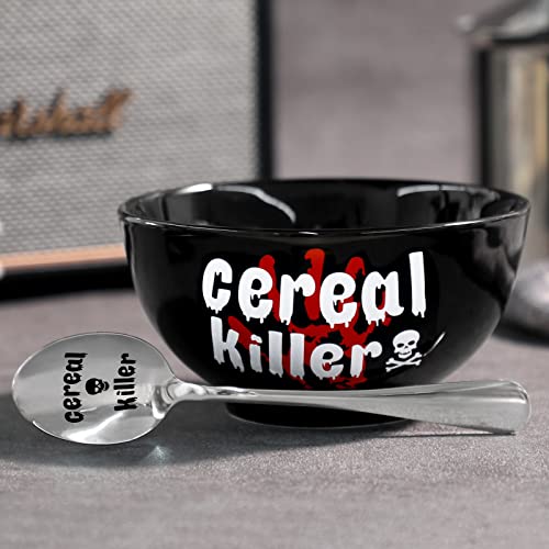 Nefelibata Halloween Black Cereal Killer Bowl and Spoon Set Father's Day Man‘s Birthday Retirement Engraved Funny Gift for Him Papa's Grandfather's Uncle's Friend's Present Set of 2