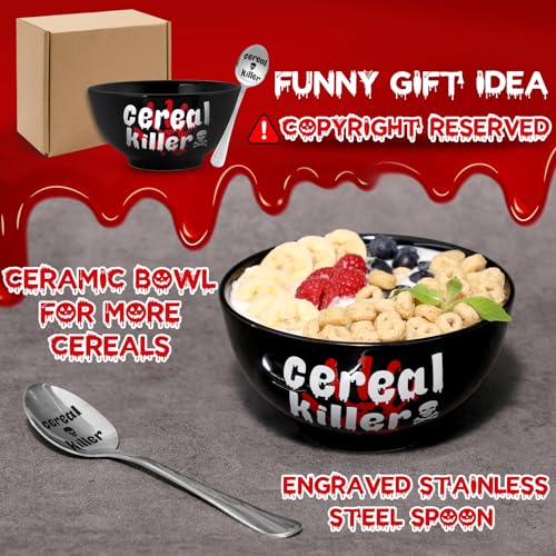 Nefelibata Halloween Black Cereal Killer Bowl and Spoon Set Father's Day Man‘s Birthday Retirement Engraved Funny Gift for Him Papa's Grandfather's Uncle's Friend's Present Set of 2