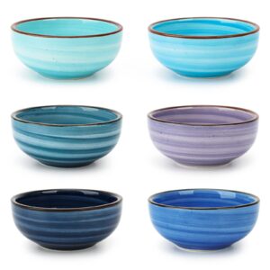 kitchentour 2.7 oz soy sauce dishes dipping bowls set, porcelain pinch bowls mini bowls for seasoning, sushi, ketchup, appetizer, nuts, set of 6, assorted cool colors