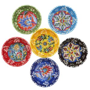 silver craft 6 pcs hand painted decorative serving turkish ceramic tiny bowls - handmade ceramic bowl set of (3.3''inc/8.5cm) 2.5 oz pinch multicolor small - best gift set