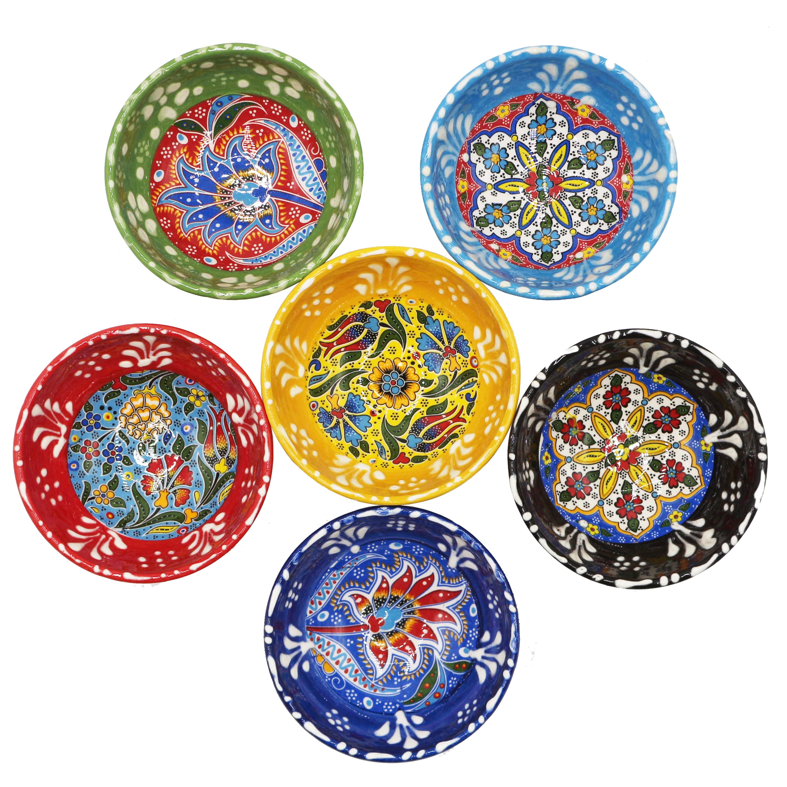 Silver Craft 6 Pcs Hand Painted Decorative Serving Turkish Ceramic Tiny Bowls - Handmade Ceramic Bowl Set of (3.3''inc/8.5cm) 2.5 Oz Pinch Multicolor Small - Best Gift Set