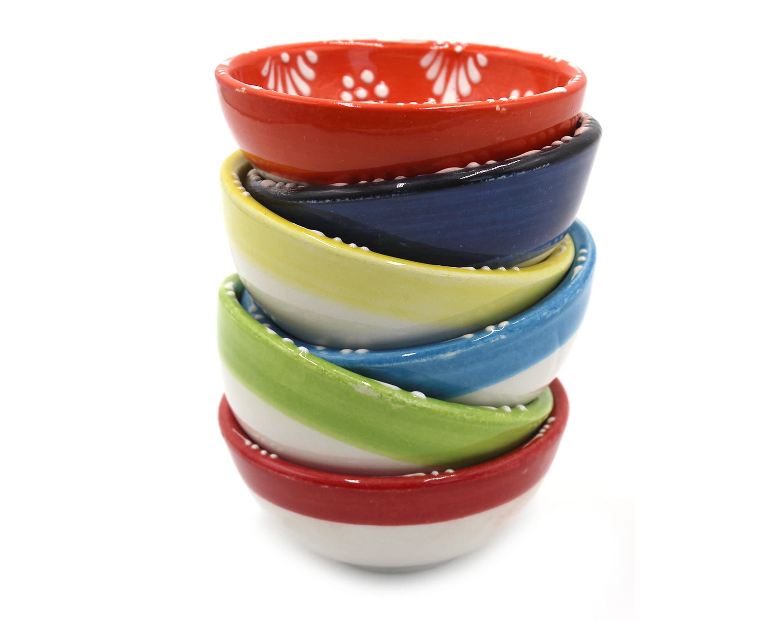 Silver Craft 6 Pcs Hand Painted Decorative Serving Turkish Ceramic Tiny Bowls - Handmade Ceramic Bowl Set of (3.3''inc/8.5cm) 2.5 Oz Pinch Multicolor Small - Best Gift Set