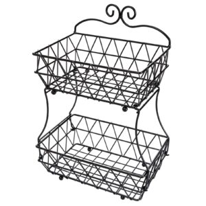tqvai fruit basket for kitchen counter, 2 tier fruit bowl, fruit and vegetable storage stand, screw-free design, black