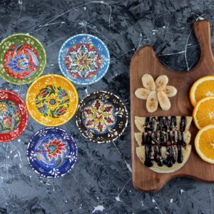 Silver Craft 6 Pcs Hand Painted Decorative Serving Turkish Ceramic Tiny Bowls - Handmade Ceramic Bowl Set of (3.3''inc/8.5cm) 2.5 Oz Pinch Multicolor Small - Best Gift Set