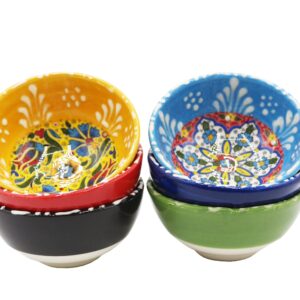 Silver Craft 6 Pcs Hand Painted Decorative Serving Turkish Ceramic Tiny Bowls - Handmade Ceramic Bowl Set of (3.3''inc/8.5cm) 2.5 Oz Pinch Multicolor Small - Best Gift Set