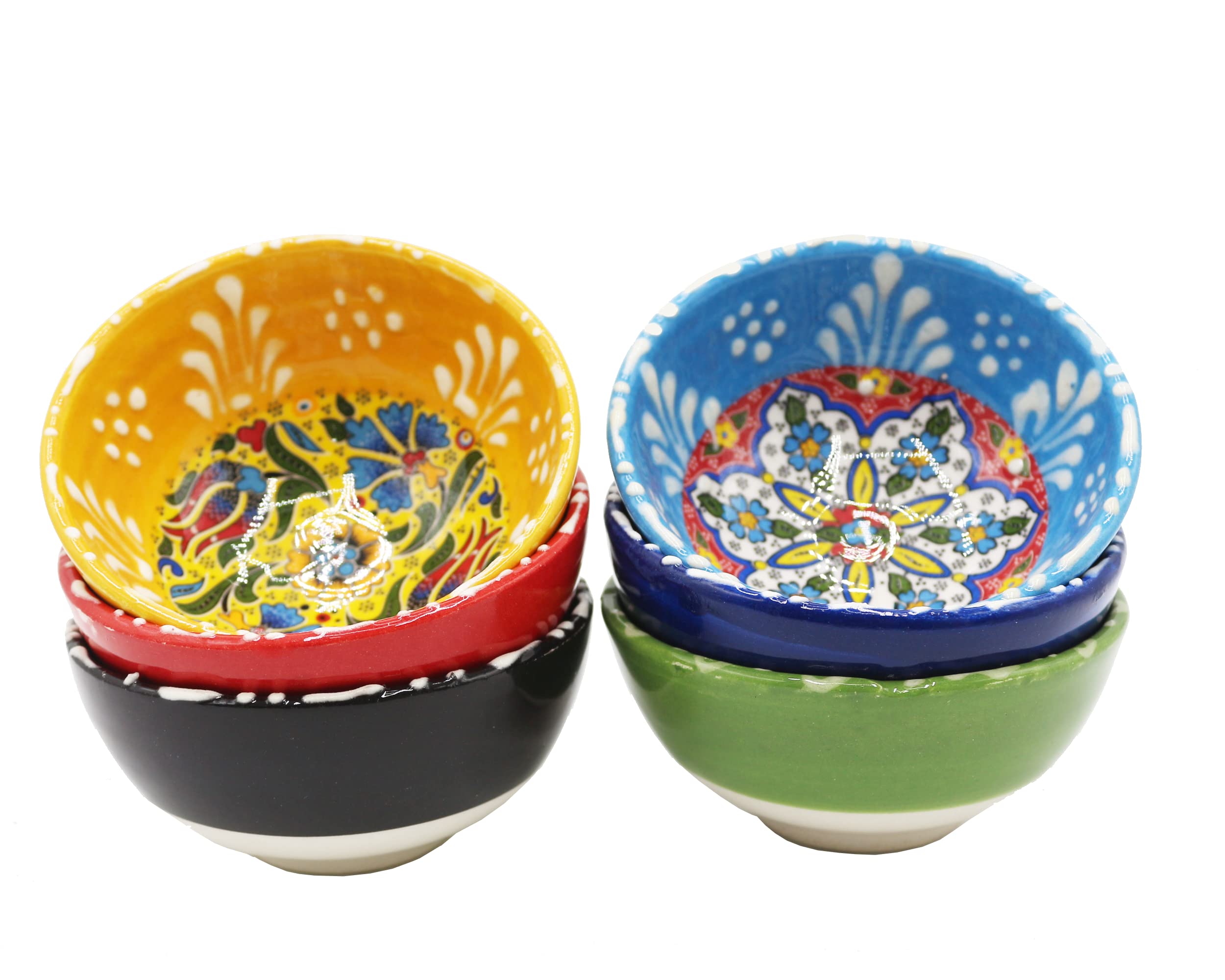 Silver Craft 6 Pcs Hand Painted Decorative Serving Turkish Ceramic Tiny Bowls - Handmade Ceramic Bowl Set of (3.3''inc/8.5cm) 2.5 Oz Pinch Multicolor Small - Best Gift Set