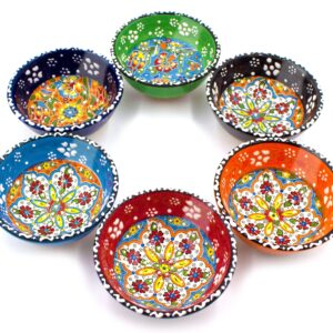 Silver Craft 6 Pcs Hand Painted Decorative Serving Turkish Ceramic Tiny Bowls - Handmade Ceramic Bowl Set of (3.3''inc/8.5cm) 2.5 Oz Pinch Multicolor Small - Best Gift Set