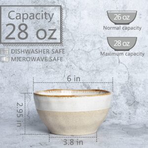 Bosmarlin Ceramic Soup Bowl Set of 4, 28 Oz, Cereal Bowl for Oatmeal, Dishwasher and Microwave Safe (Beige, 6 inches)