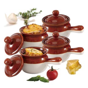 chefcaptain ceramic soup bowls, soup bowls with handles high-grade ceramic chili bowls with sturdy handles and lids, stoneware bowls french onion soup crocks xl 22oz (brown cream)