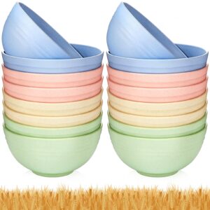 16 pieces unbreakable cereal bowls 24 oz wheat straw fiber bowls lightweight cereal bowls set dishwasher and microwave safe for noodle rice soup snack condiment side dishes ice cream, 4 colors