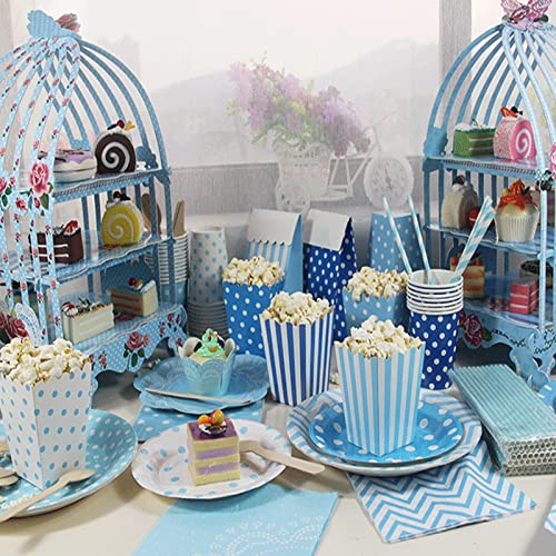 BinaryABC Popcorn Boxes,Stripe Pattern Decorative Dinnerware for Party,12 x 7CM,24pcs (Blue)