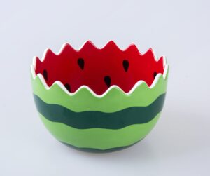 awakingwaves funny hand painted watermelon ceramic pasta bowl for fruit salad and soup, cute kitchen household cooking gifts for home kitchen, colorful design containers decor