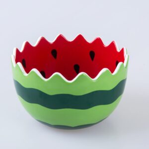 AwakingWaves Funny Hand Painted Watermelon Ceramic Pasta Bowl for Fruit Salad and Soup, Cute Kitchen Household Cooking Gifts for Home Kitchen, Colorful Design Containers Decor