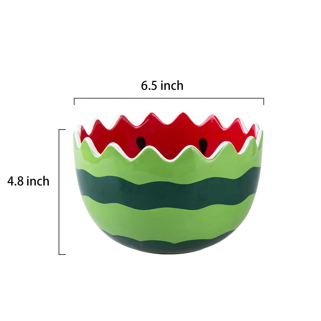 AwakingWaves Funny Hand Painted Watermelon Ceramic Pasta Bowl for Fruit Salad and Soup, Cute Kitchen Household Cooking Gifts for Home Kitchen, Colorful Design Containers Decor