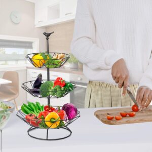 RAUVOLFIA Tabletop 3-Tier Countertop Fruit Basket Stand, Metal Fruit Bowl for Fruit, Vegetables, Bread, Comestics, Cupcakes, Snacks and Household Items