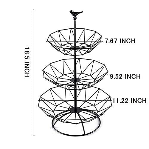 RAUVOLFIA Tabletop 3-Tier Countertop Fruit Basket Stand, Metal Fruit Bowl for Fruit, Vegetables, Bread, Comestics, Cupcakes, Snacks and Household Items