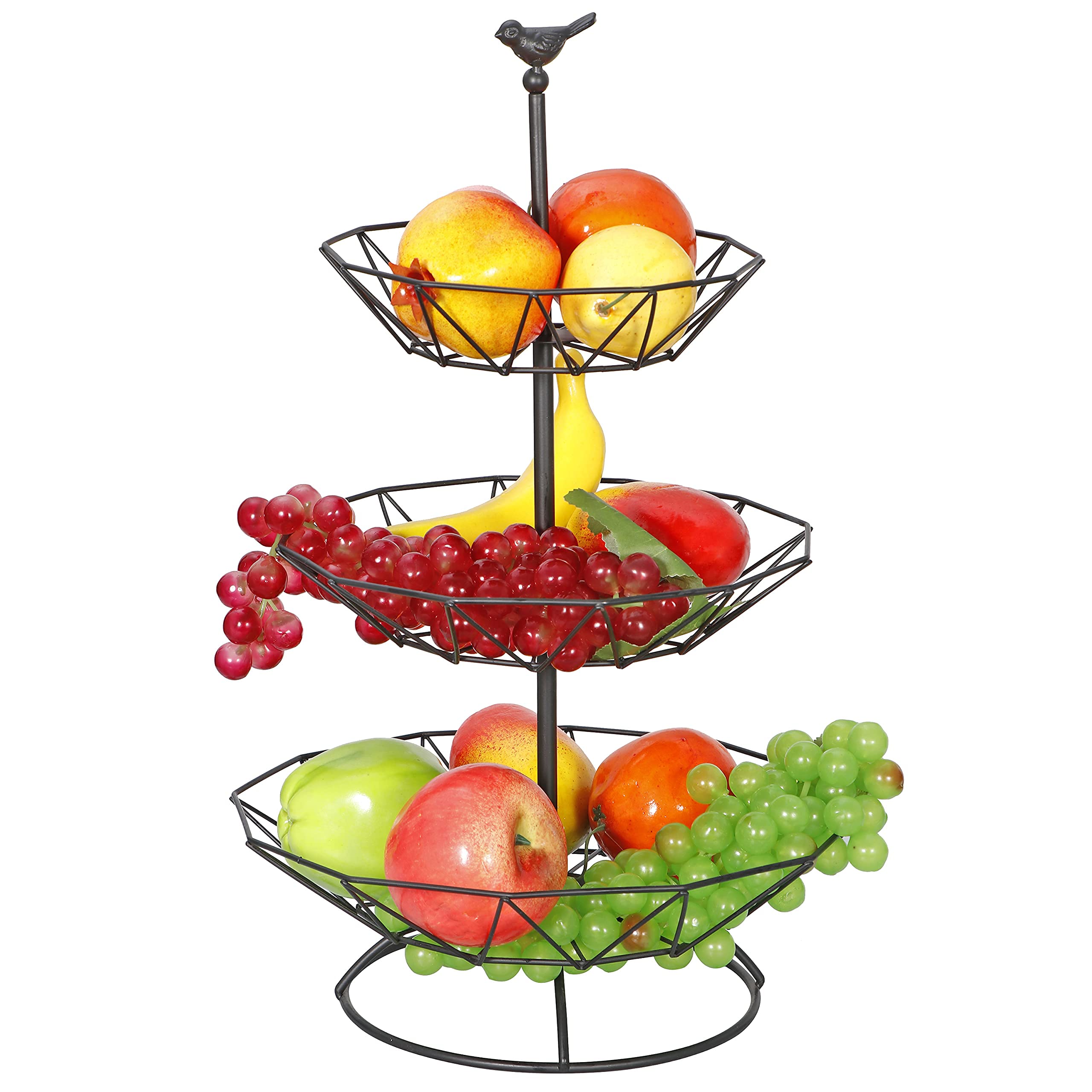 RAUVOLFIA Tabletop 3-Tier Countertop Fruit Basket Stand, Metal Fruit Bowl for Fruit, Vegetables, Bread, Comestics, Cupcakes, Snacks and Household Items
