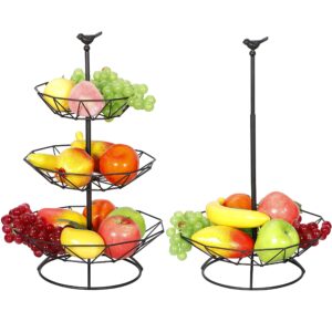 RAUVOLFIA Tabletop 3-Tier Countertop Fruit Basket Stand, Metal Fruit Bowl for Fruit, Vegetables, Bread, Comestics, Cupcakes, Snacks and Household Items