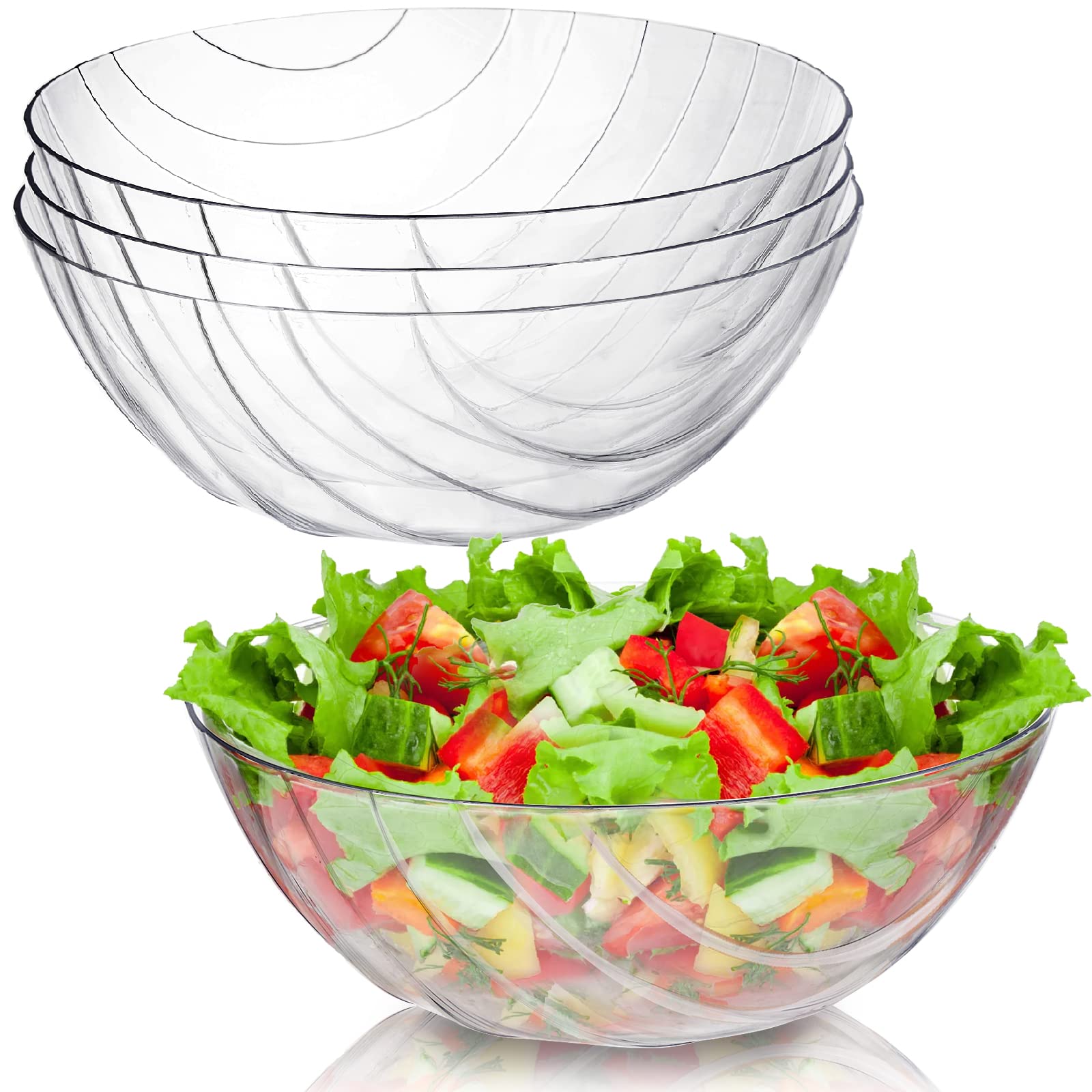 Lyellfe 4 Pack Large Salad Bowls, 135 OZ Plastic Salad Bowls, Mixing and Serving Bowls, Chip Bowls for Party, Round 10 Inch Serving Bowls for Cereal, Salad, Soup and Popcorn