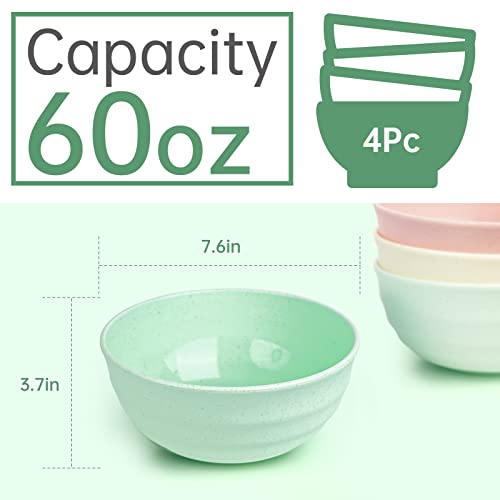 Epahi Wheat Straw Bowls Sets, 60 OZ Unbreakable Cereal Bowls Set of 4, Lightweight Microwave Dishwasher Safe Bowls, Reusable Large Bowls for Serving Soup Salad