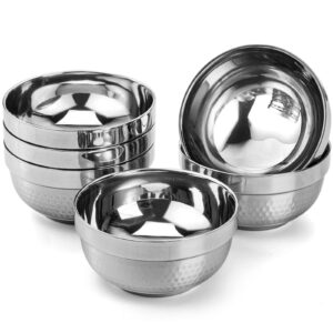 zenfun 6 pack 304(18/8) stainless steel bowls, 17 oz double-walled insulated bowls, deep round soup bowls metal snack bowls, anti-slip bowls for rice, fruit, ice cream, food-grade material