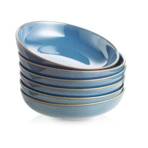selamica ceramic 8 inch pasta bowls, 26 ounce large serving bowl porcelain salad bowls, dishwasher microwave safe, set of 6(ceylon blue)