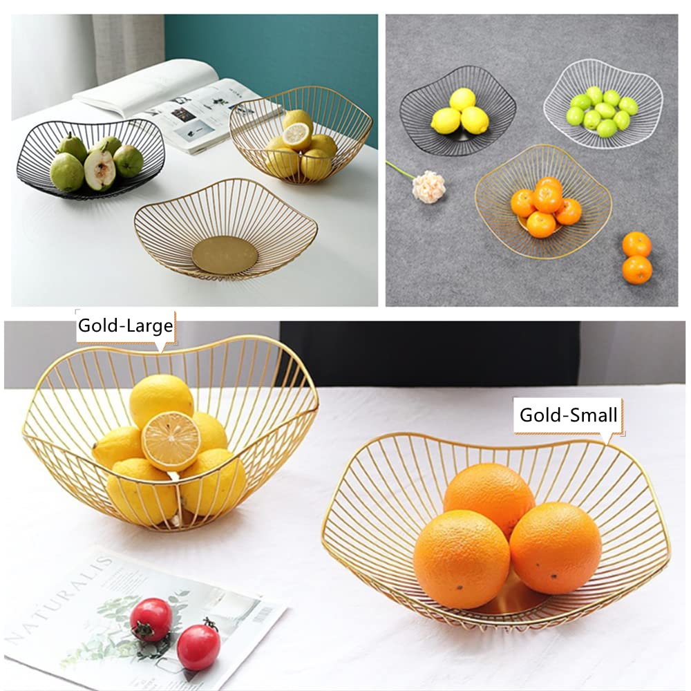 NatureMan Kitchen counter fruit bowl Large fruit basket bowl Metal wavy storage basket Kitchen vegetable and fruit bowl, used to hold fruits, vegetables and bread (Gold-Small)