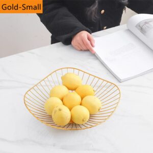 NatureMan Kitchen counter fruit bowl Large fruit basket bowl Metal wavy storage basket Kitchen vegetable and fruit bowl, used to hold fruits, vegetables and bread (Gold-Small)