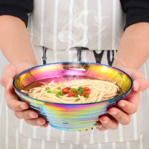 Buy THINGS！ Ramen Noodle Soup Bowl,2 Sets Double Layer 18/8 Stainless Steel Bowl(7.09 inch), with Matching Spoon and Chopsticks （Rainbow）