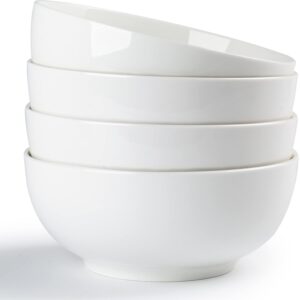 houlu 40 oz soup bowls, cereal bowls, pho bowls, salad bowls, off white porcelain bowl set of 4, 7 inch