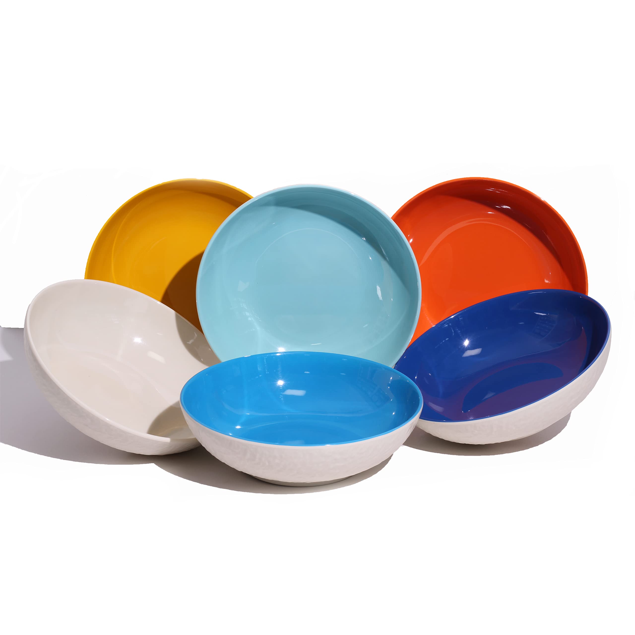 Melamine Pasta Bowls, Bowl Sets, Shallow Salad Bowls (7.5 inch, 6 Pcs, 25oz) Cereal Bowls Dishwasher Safe Lightweight Unbreakable BPA Free Multicolor