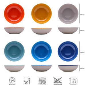 Melamine Pasta Bowls, Bowl Sets, Shallow Salad Bowls (7.5 inch, 6 Pcs, 25oz) Cereal Bowls Dishwasher Safe Lightweight Unbreakable BPA Free Multicolor