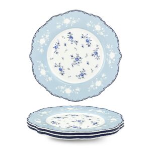 fanquare 8 inch porcelain dessert plates set of 4, lace serving bowls set for salad, soup, pasta, snack, blue roses