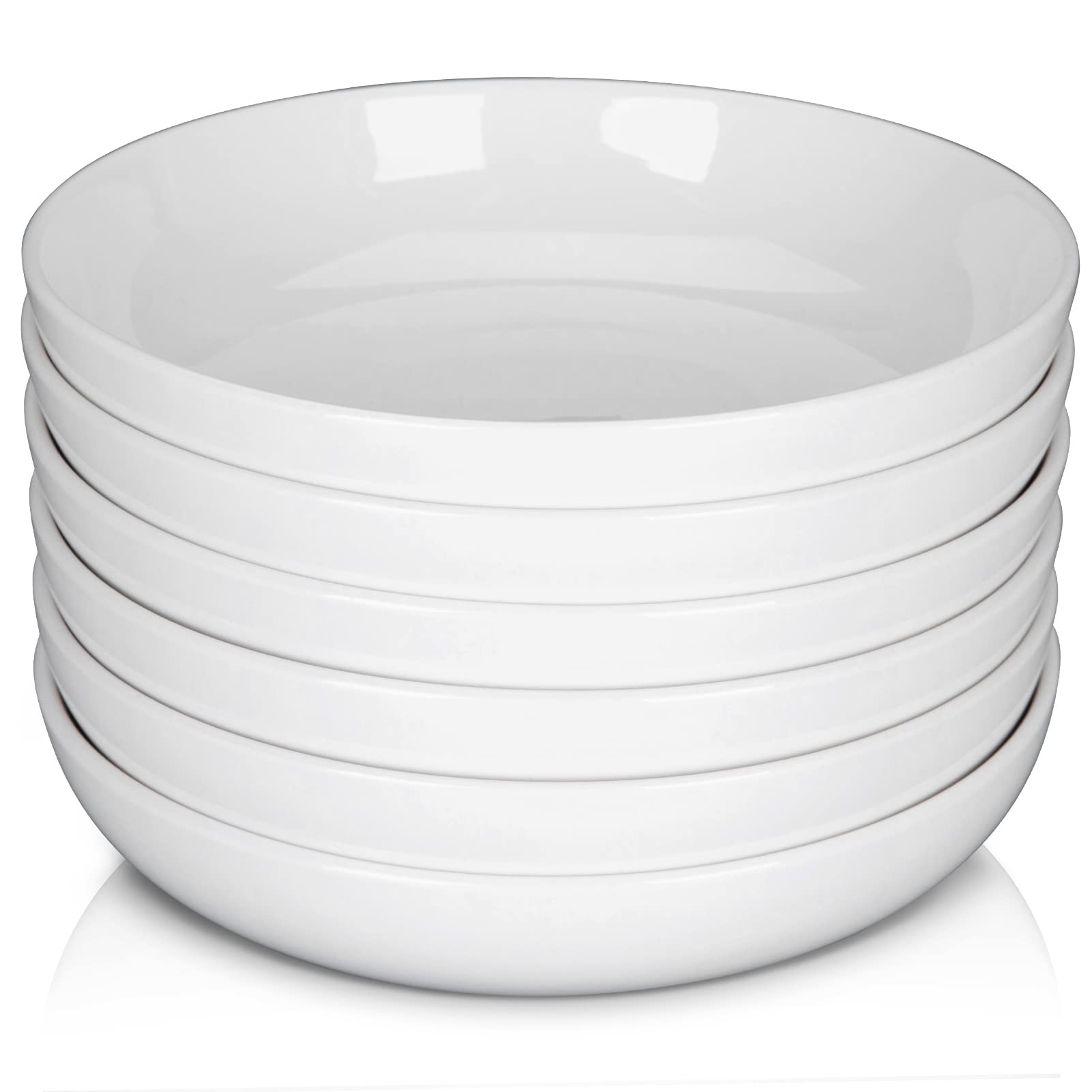 (6 Pack) Pasta Bowls Set Ceramic, Salad Bowls Large Serving Bowl Plates, Soup Bowl, Dishwasher Microwave Safe, Set of 6 (White)