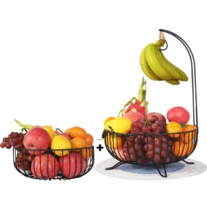 tamaykim large fruit bowl with detachable banana tree hanger + medium fruit basket + placemat, fruit bowls vegetable storage fruit stand holder for kitchen, counter, countertop