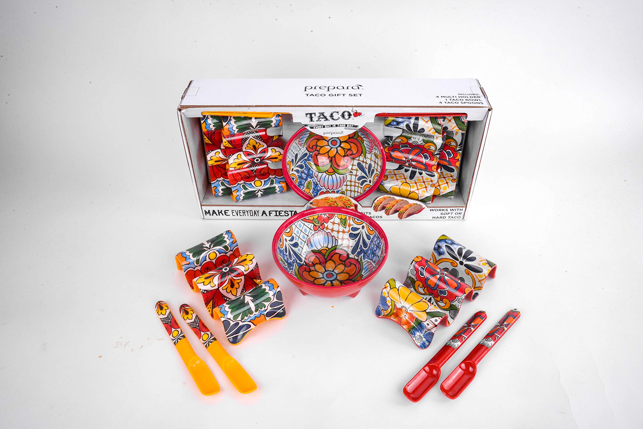 Prepara Taco Fiesta Set for 4, Multicolor Melamine Dishware