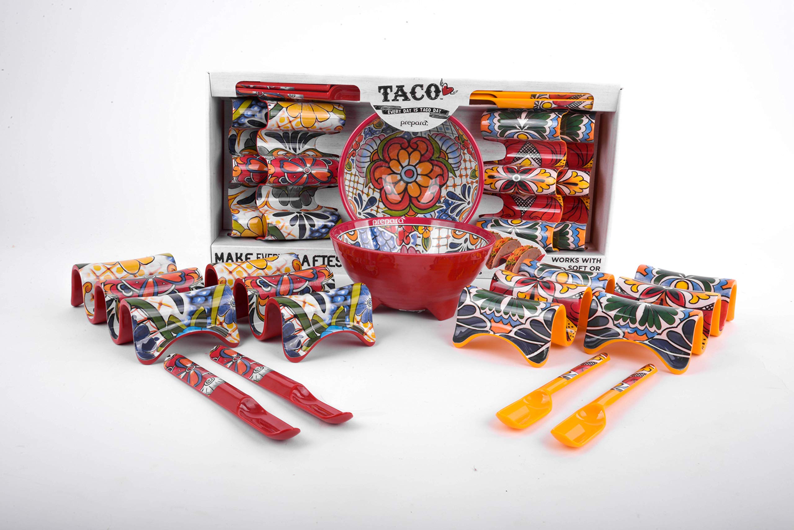 Prepara Taco Fiesta Set for 4, Multicolor Melamine Dishware