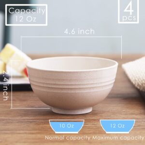 AlwaysU 12 oz Small Bowls Set of 4 Cereal Dessert Snack Bowl 4.6 inch Small Prep Serving Bowl for Rice, Side Dishes, Condiment, Dipping, Lightweight Wheat Straw