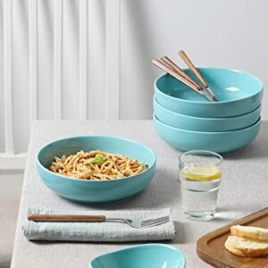 Teocera Porcelain Pasta Bowls, Salad Bowls Set, Wide and Shallow, 30 Ounce - Set of 4, Turquoise