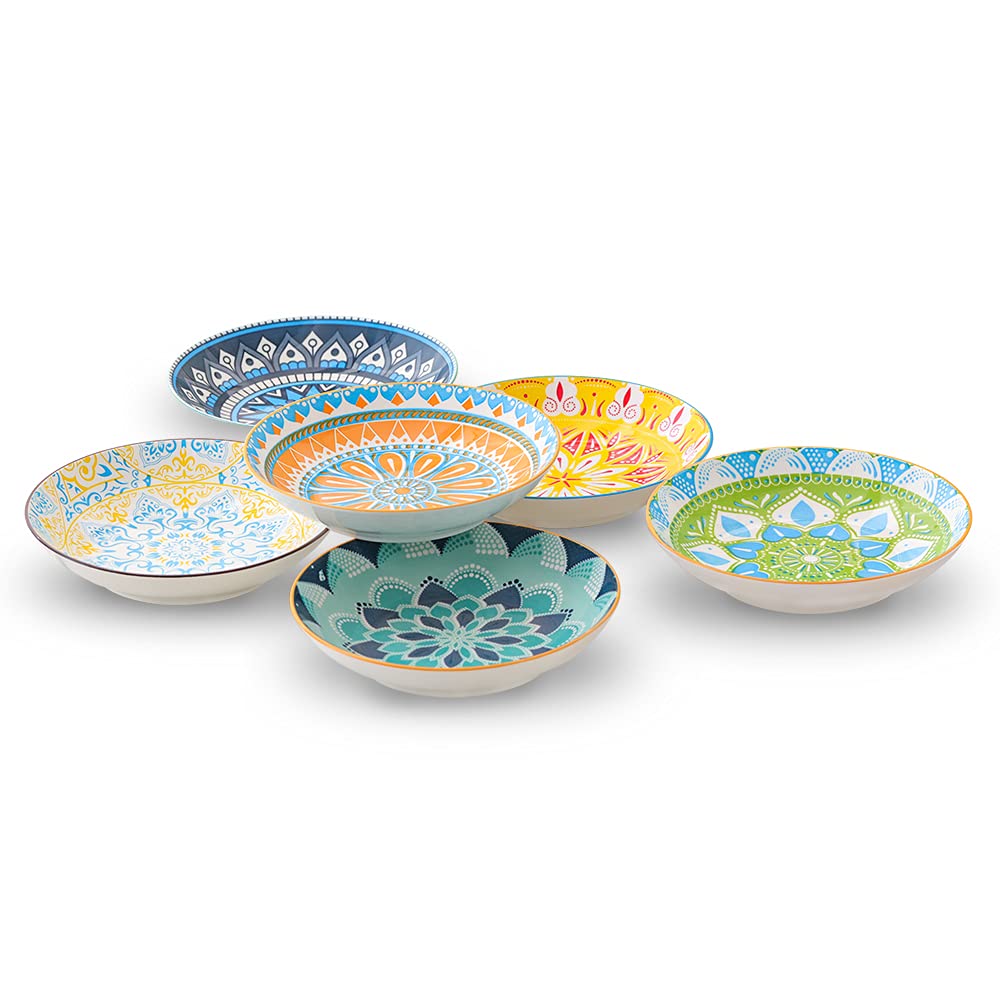 AHX Ceramic Pasta Bowls Salad Bowl - porcelain serving bowl Set of 6-8" Wide and Shallow Soup Bowls plates Set - Microwave and Dishwasher Safe(23OZ)