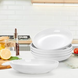 Fasmov Melamine Pasta Bowls, 6 Pack 8 inches 20 Oz Large Salad Serving Bowls, Shallow Salad Bowls, Plastic Dinner Deep Plates, Dishwasher Safe, White