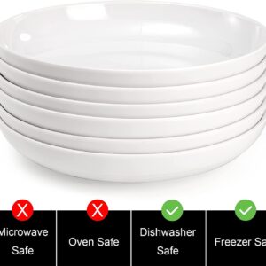 Fasmov Melamine Pasta Bowls, 6 Pack 8 inches 20 Oz Large Salad Serving Bowls, Shallow Salad Bowls, Plastic Dinner Deep Plates, Dishwasher Safe, White