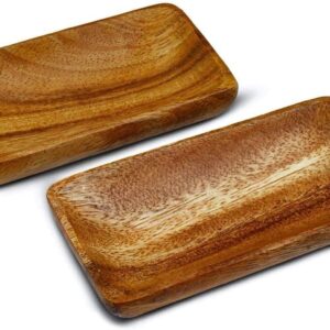 Acacia Handmade Wood Carved Plates - Set of 2 Calabash Bowls Size 6"x3" (Rectangle)