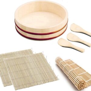 JapanBargain, Sushi Making Kit Rice Mixing Bowl Tub Japanese Hangiri x1, Bamboo Sushi Rolling Mat Roller x3, Rice Paddle Scoop x3