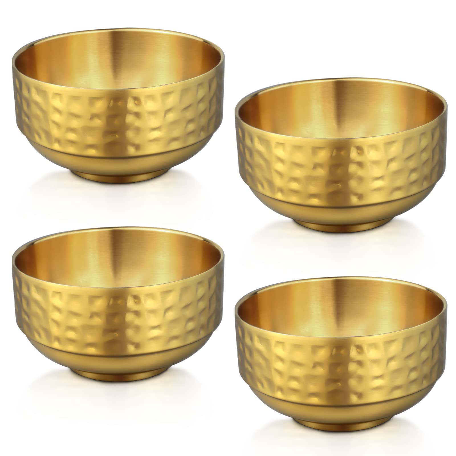 4 Pcs Gold Stainless Steel Bowls, 13Oz Double Walled Soup Bowls, Thick Non Slip Appetizer Snack Bowls, Small Metal Serving Bowls for Sauces, Rice, Noodles, Ice Cream, Oat (4 pcs)