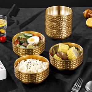 4 Pcs Gold Stainless Steel Bowls, 13Oz Double Walled Soup Bowls, Thick Non Slip Appetizer Snack Bowls, Small Metal Serving Bowls for Sauces, Rice, Noodles, Ice Cream, Oat (4 pcs)