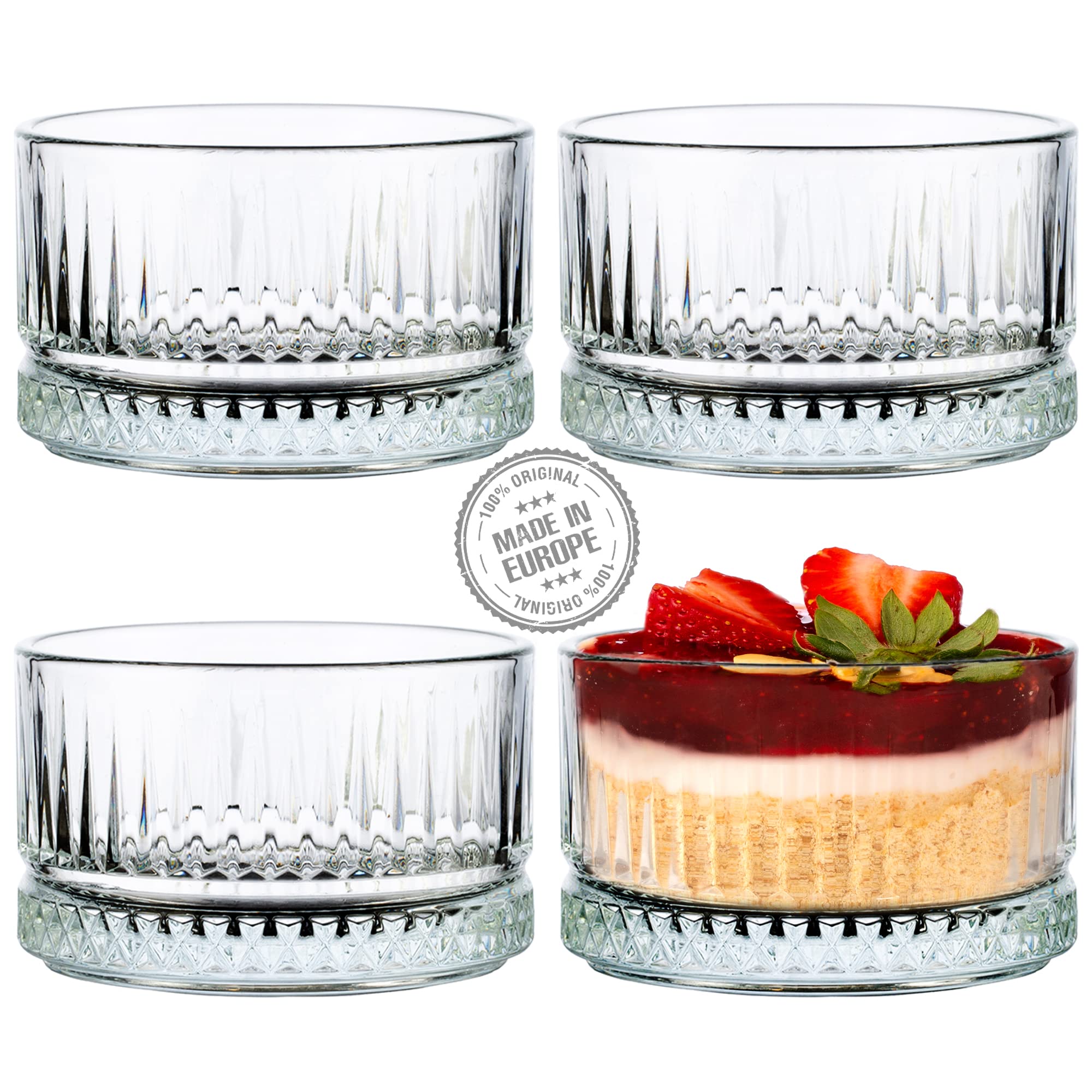 Crystal Bowls Set for Kitchen Prep, Glass Pinch Bowls for Cooking and Serving, Great for Salad, Sauce, Dipping, Dessert and Side Dishes, Set of 4